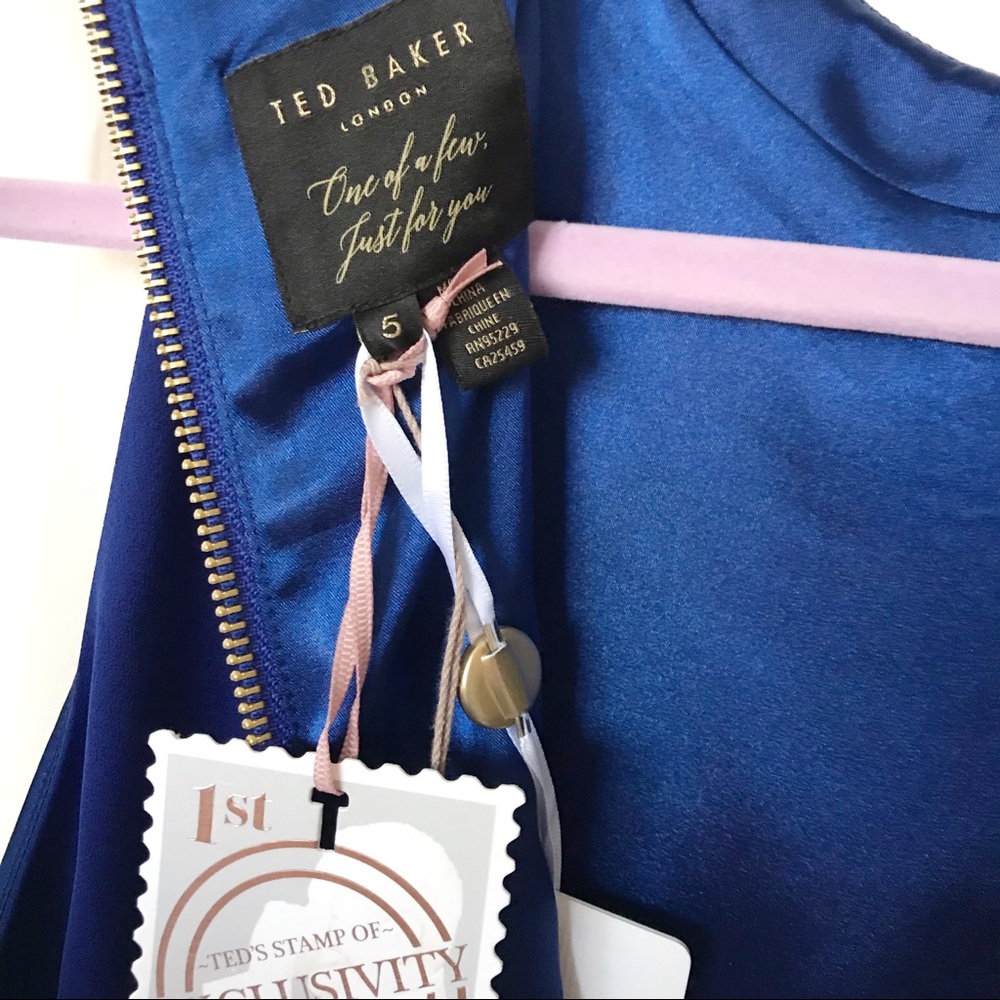 ❌SOLD❌TED BAKER Kandal Blue Drop Hem Dress Sz 5 10 - Picture 6 of 8